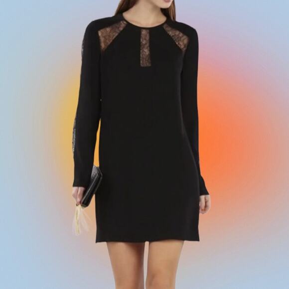 BCBG MAXAZRIA Women’s XS Black Long Sleeve Lace Insert Shift Dress - Picture 1 of 6